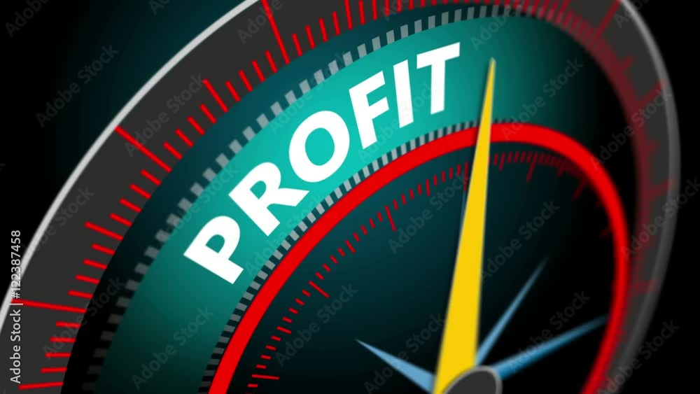 The speedometer shows the motion blur word profit. 4K animation business concept seamless loop. The speedometer shows the motion blur word profit. 4K animation business concept seamless loop.