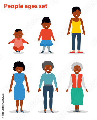 African american ethnic woman generations at different ages. Baby, child, teenager, young, adult, old