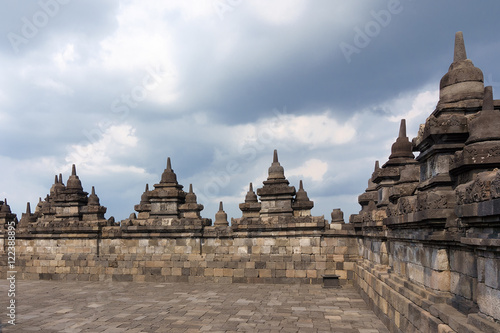 The 9th-century Mahayana Buddhist temple Borobudur, Magelang Regency, near Yogyakarta, Java Island, Indonesia .