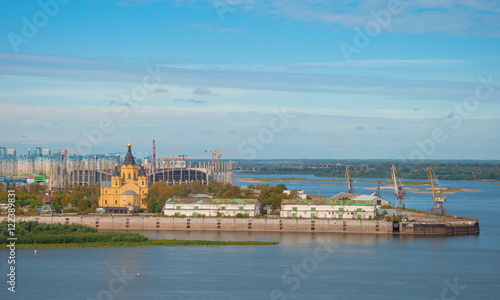 View of the waterfront city of Nizhny Novgorod and merge Oka and Volga rivers