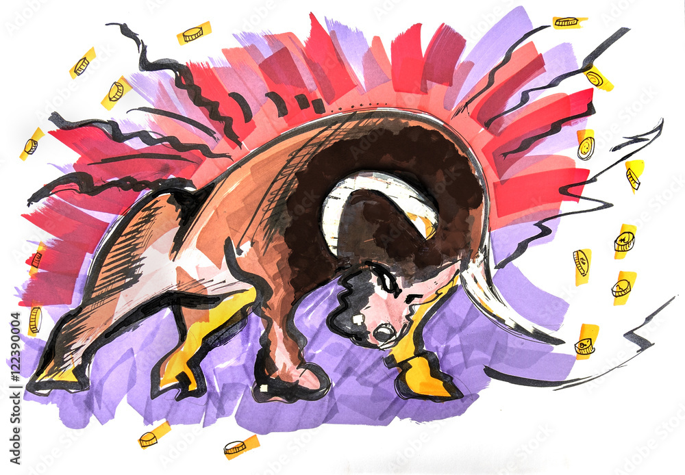 hand drawn clip art of bear and bull of stock market Stock Illustration