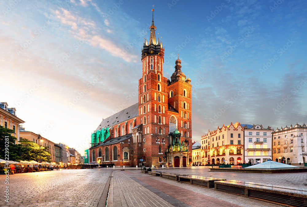 Obraz Widok na centrum starego miasta z pomnikiem Adama Mickiewicza i Najświętszej Maryi Panny