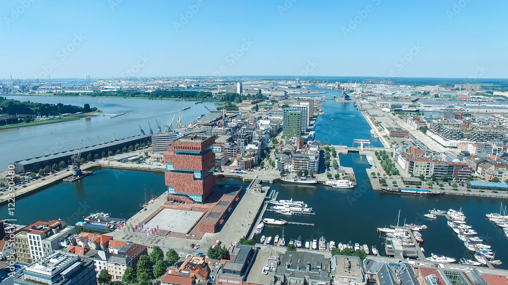 The city of Antwerp and the harbour aerial