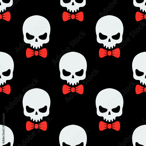 Icono plano patron con craneo con corbata lazo sobre fondo negro