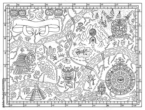 Ancient Mayan map in treasure hunt concept