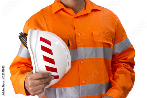 Supervisor with construction hard hat and high visibility shirt