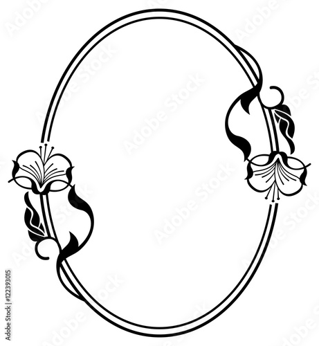 Silhouette flower frame. Simple black and white frame with abstract flowers.Vector clip art.