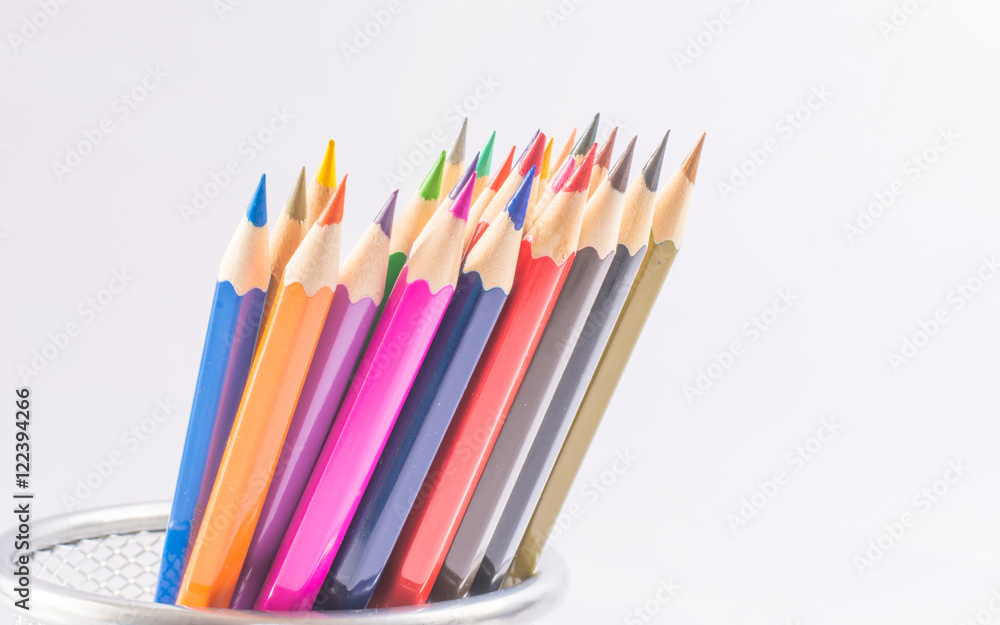 Colour pencils isolated on white background close up Colour pencils isolated on white background close up