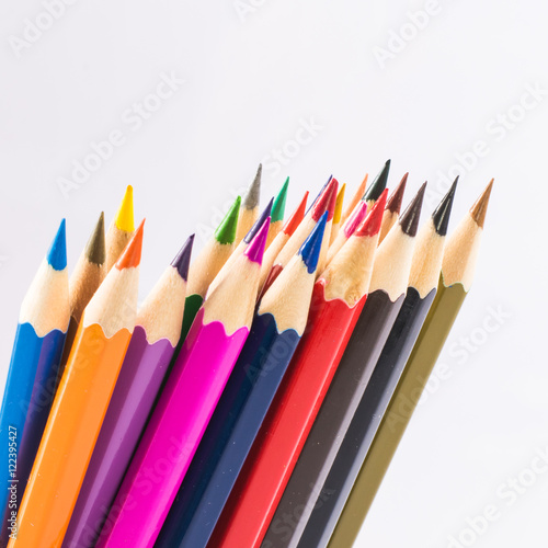 Colour pencils isolated on white background close up