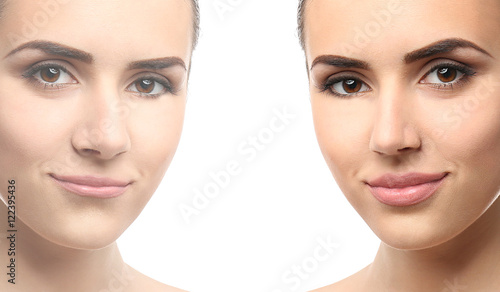 Woman face before and after...
