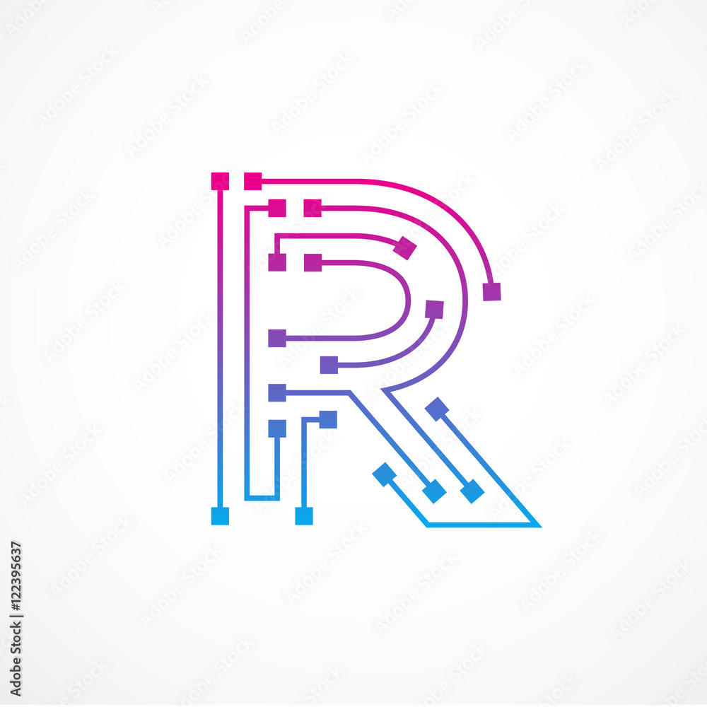 Abstract letter R logo design template,technology,electronics,digital,dot connection cross vector logo icon logotype Abstract letter R logo design template,technology,electronics,digital,dot connection cross vector logo icon logotype