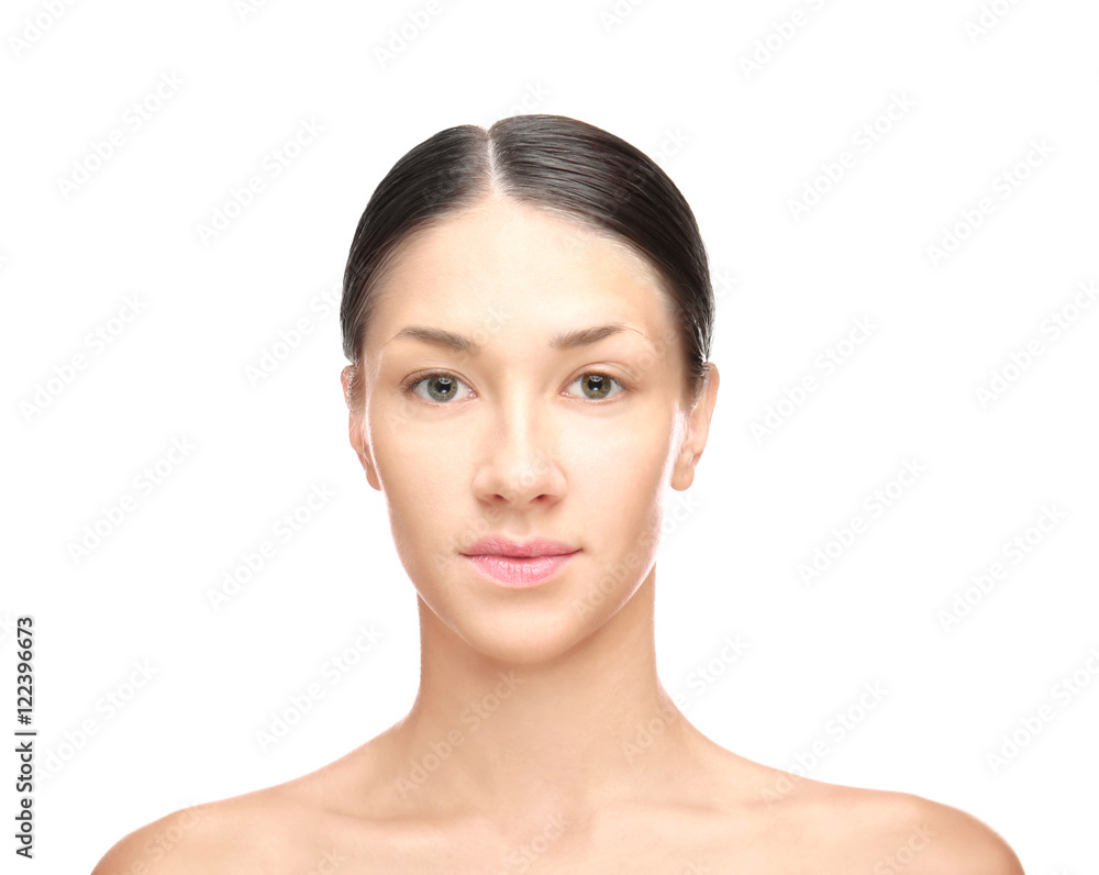 Beautiful young woman with clean skin on white background Beautiful young woman with clean skin on white background