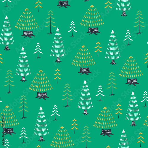 Decorative christmas tree fir seamless pattern.