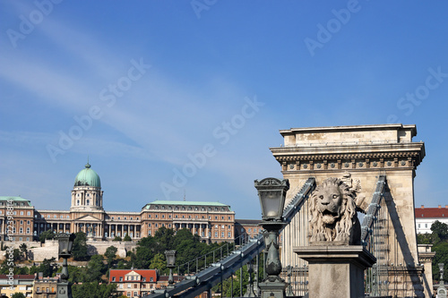 Chain bridge and royal castle Budapest Hungary