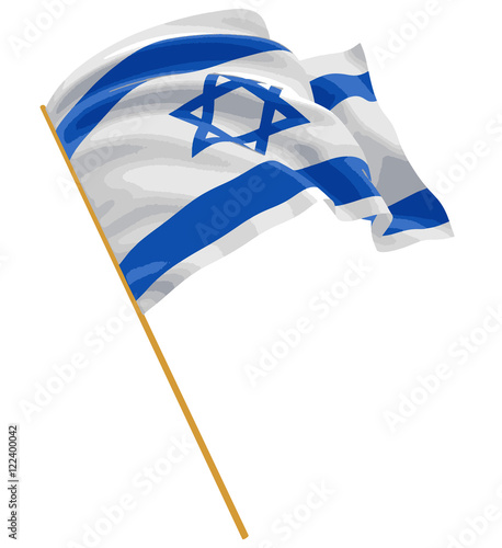 3D Israeli flag with fabric surface texture. White background.