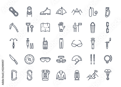 Set Vector Flat Line Icons Mountaineering
