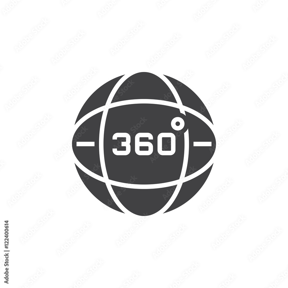 360 degrees view sign, globe icon vector, solid logo illustration, pictogram isolated on white 360 degrees view sign, globe icon vector, solid logo illustration, pictogram isolated on white
