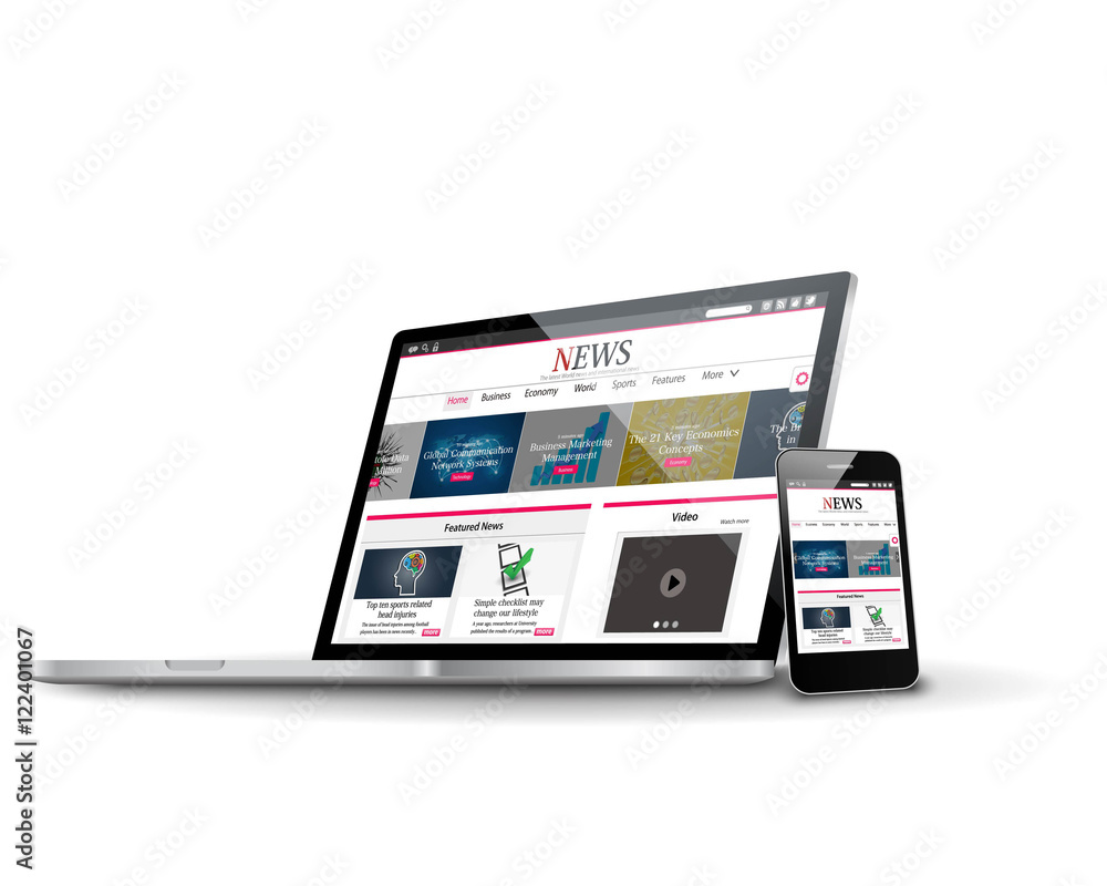 Multiple devices with business news internet web site Vector Multiple devices with business news internet web site Vector