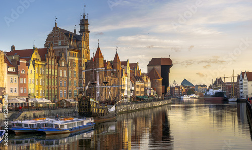 Cityscape of Gdansk in Poland the walls of the old city reflecting in the Vistula