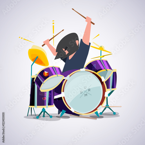 drummer with his drum set. character design - vector