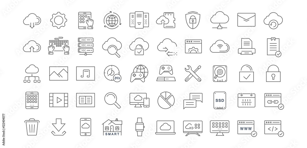 Set Vector Flat Line Icons Cloud Service Set Vector Flat Line Icons Cloud Service