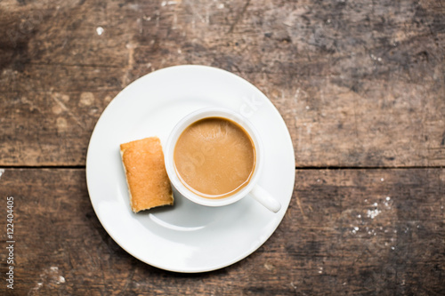 Cup of coffee with dessert Brown put on the table