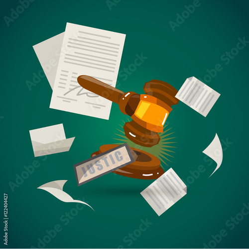 judge gavel with sheet of paper. justic concept - vector