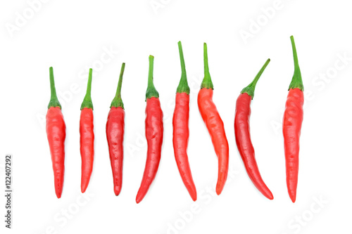 Top view of red chilli pepper on white