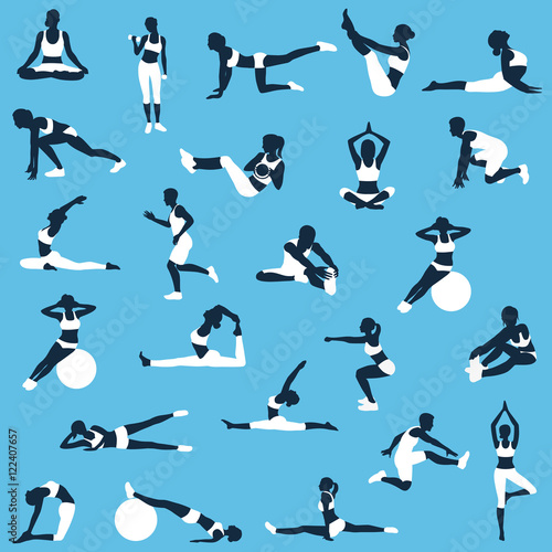 Fototapeta Naklejka Na Ścianę i Meble -  set of fitness and yoga silhouettes. Vector illustration
