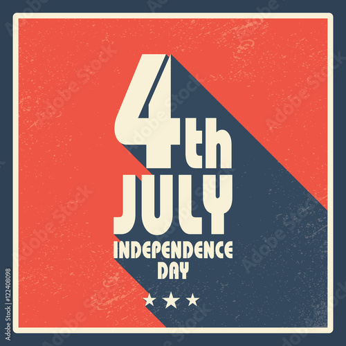 United States of America Independence day vintage card design. Long shadow poster in retro grunge style.
