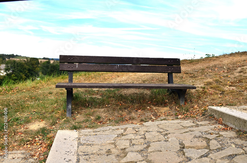 Old wooden bench / Old wooden bench near the stairs to the Zelena hora in Czech Republic