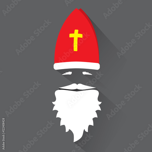 Flat Design Vector Saint Nicholas on black background. Greeting Card.