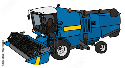 Hand drawing of a blue harvester