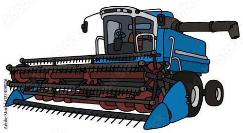Hand drawing of a blue harvester