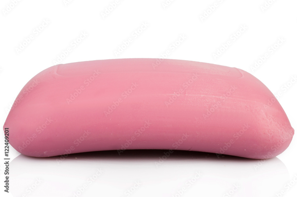 Pink soap. On white, isolated background.