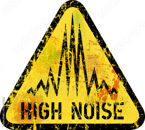 noise warning sign, grungy style, vector illustration