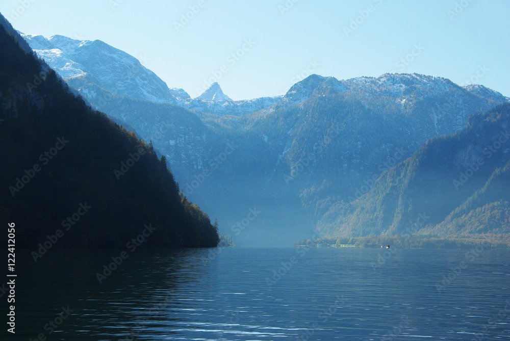 The Königssee and the Steinerne Meer from Malerwinkel, near Berchtesgaden The Königssee and the Steinerne Meer from Malerwinkel, near Berchtesgaden