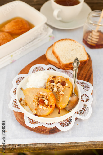 Honey Roast Pears with Granola and Yogurt