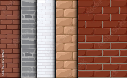 Brick texture vector background. Set texture of a tile. Cartoon background for game elements isolated.