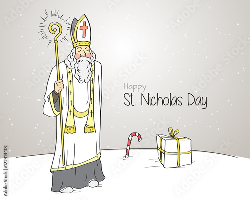 Slavic custom. Saint nicholas holding shining staff.