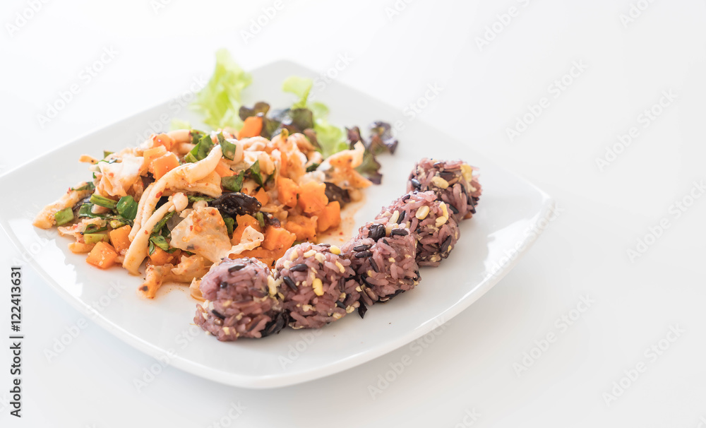 Spicy vegan salad with sticky berry and grain rice Spicy vegan salad with sticky berry and grain rice