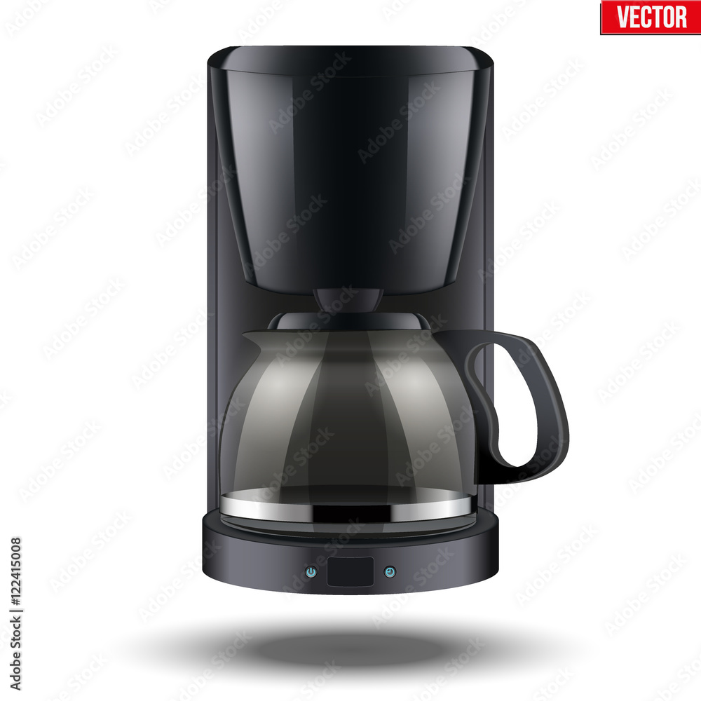 Classic Drip Coffee maker with glass pot. Black color and Original design. Editable Vector illustration Isolated on white background. Classic Drip Coffee maker with glass pot. Black color and Original design. Editable Vector illustration Isolated on white background.