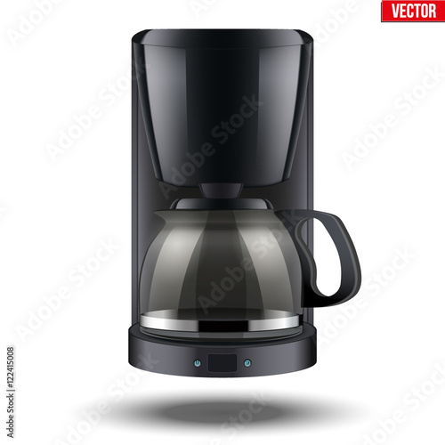 Classic Drip Coffee maker with glass pot. Black color and Original design. Editable Vector illustration Isolated on white background.
