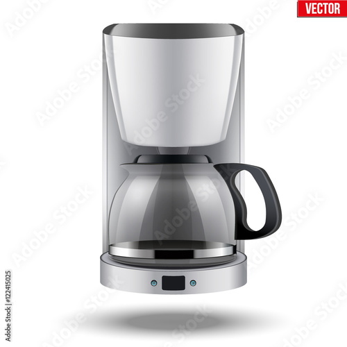 Classic Drip Coffee maker with glass pot. White color and Original design. Editable Vector illustration Isolated on white background.