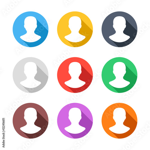 User avatars icons set. Long shadow flat design concept. Modern vector icons isolated on white background