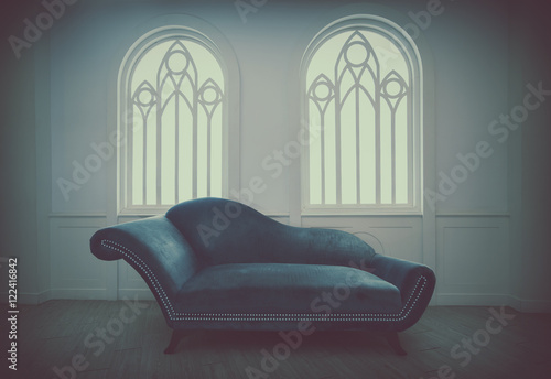 Blue velvet sofa in vintage