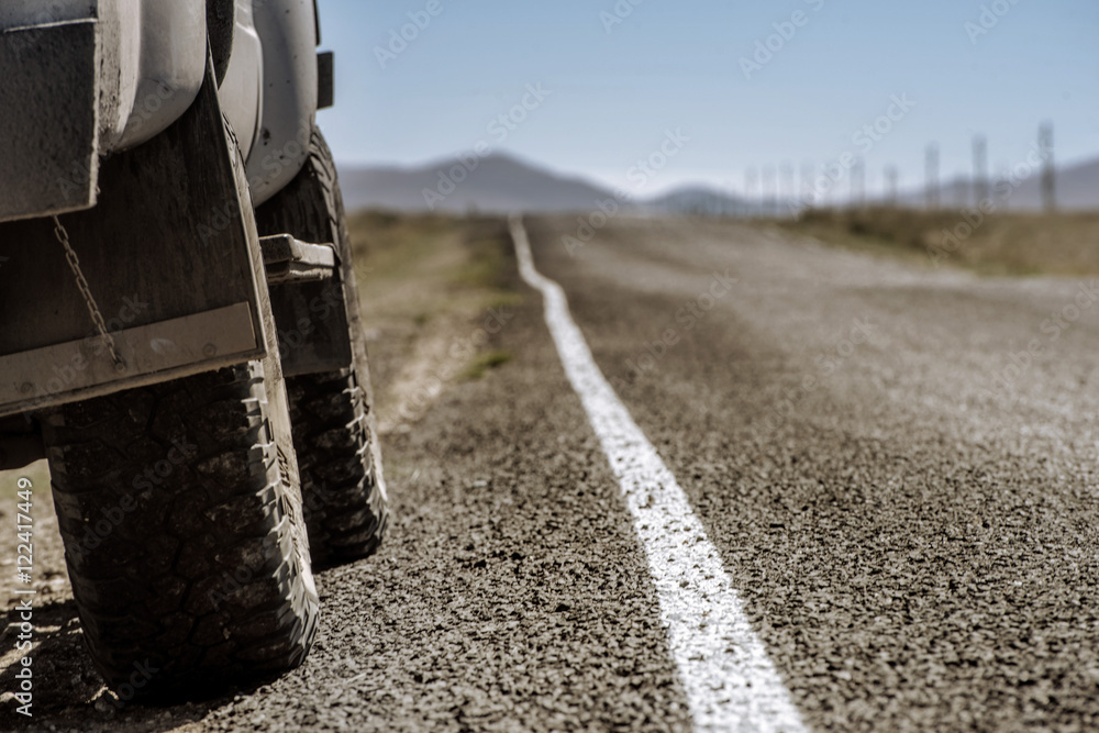 Car SUV on the straight road background Car SUV on the straight road background