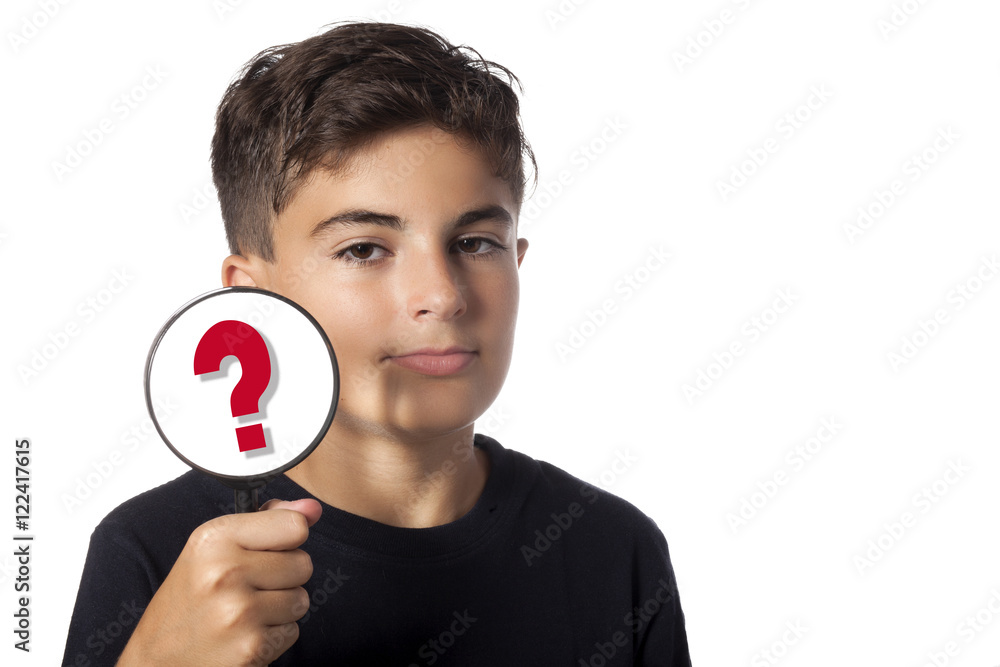 child with magnifying glass and question mark child with magnifying glass and question mark
