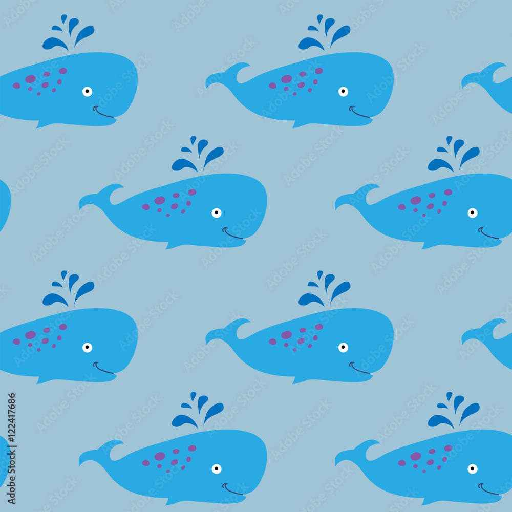 Seamless texture with sperm whales on a blue background Seamless texture with sperm whales on a blue background