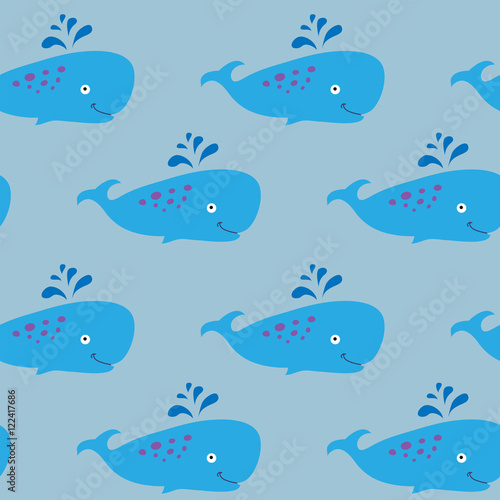 Seamless texture with sperm whales on a blue background